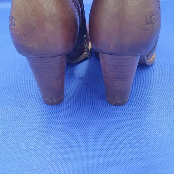 UGG AUSTRALIA SN 5454 CAROLINE BROWN LEATHER ZIP MID-CALF BOOTS size US 7 - Picture 6 of 7